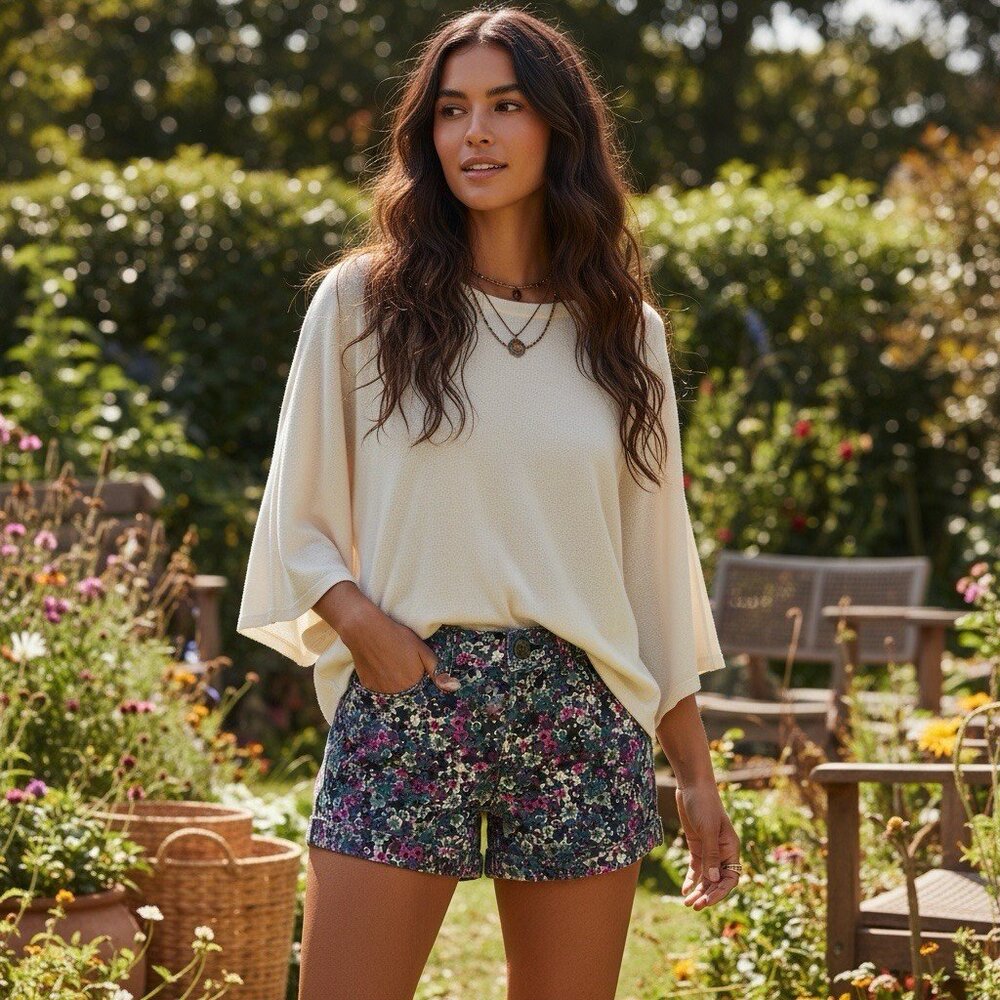 American Eagle Shorts Women's Size 00 Low Rise Y2K Cuffed Floral Short 3" Inseam